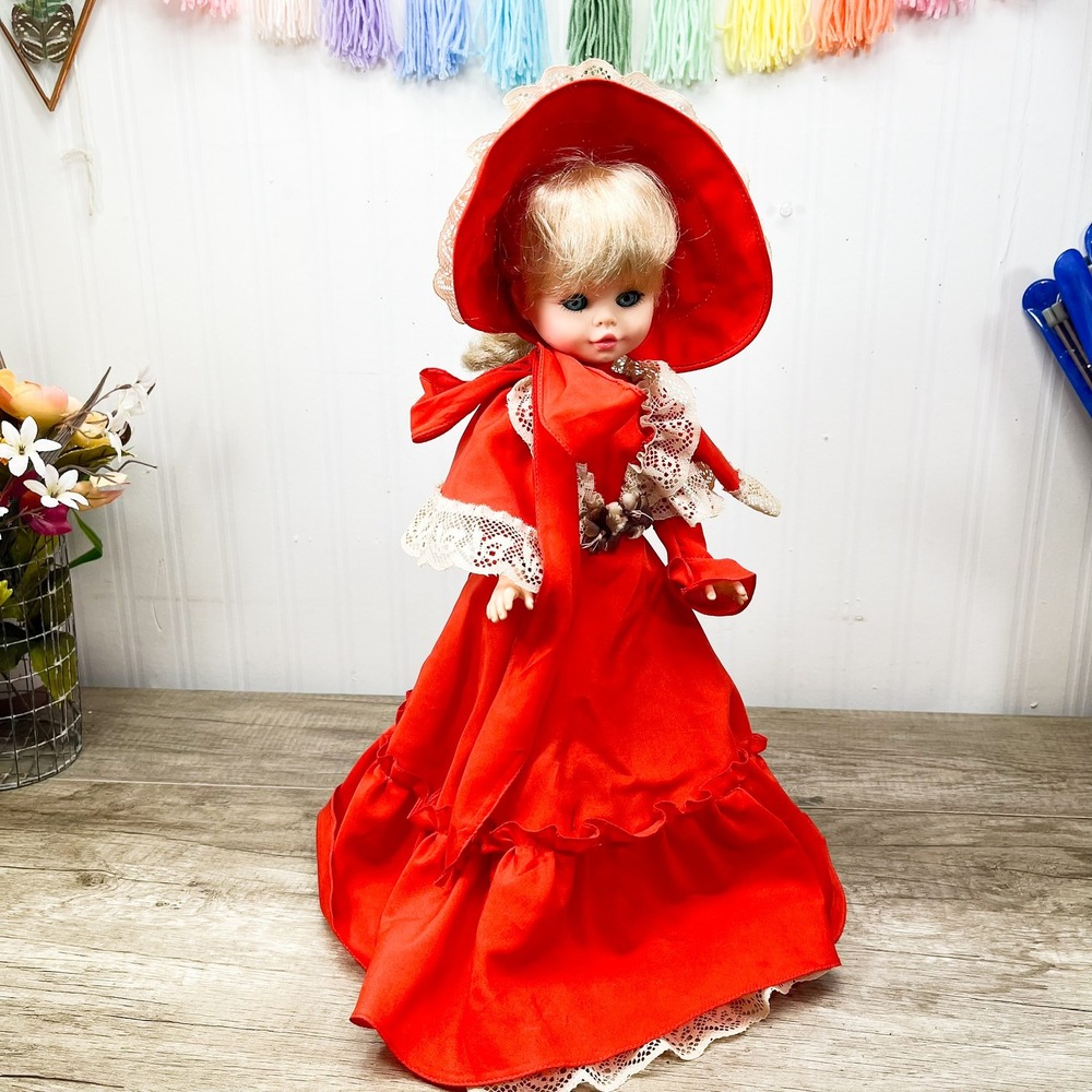 Vintage Furga Doll Red Lace Tiered Gown Veil 16 inch 1960s Collector Doll
